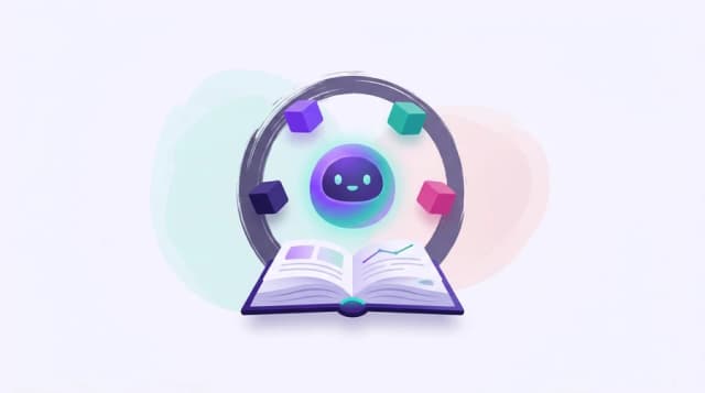 Kai, a small round guide, floating above an open book